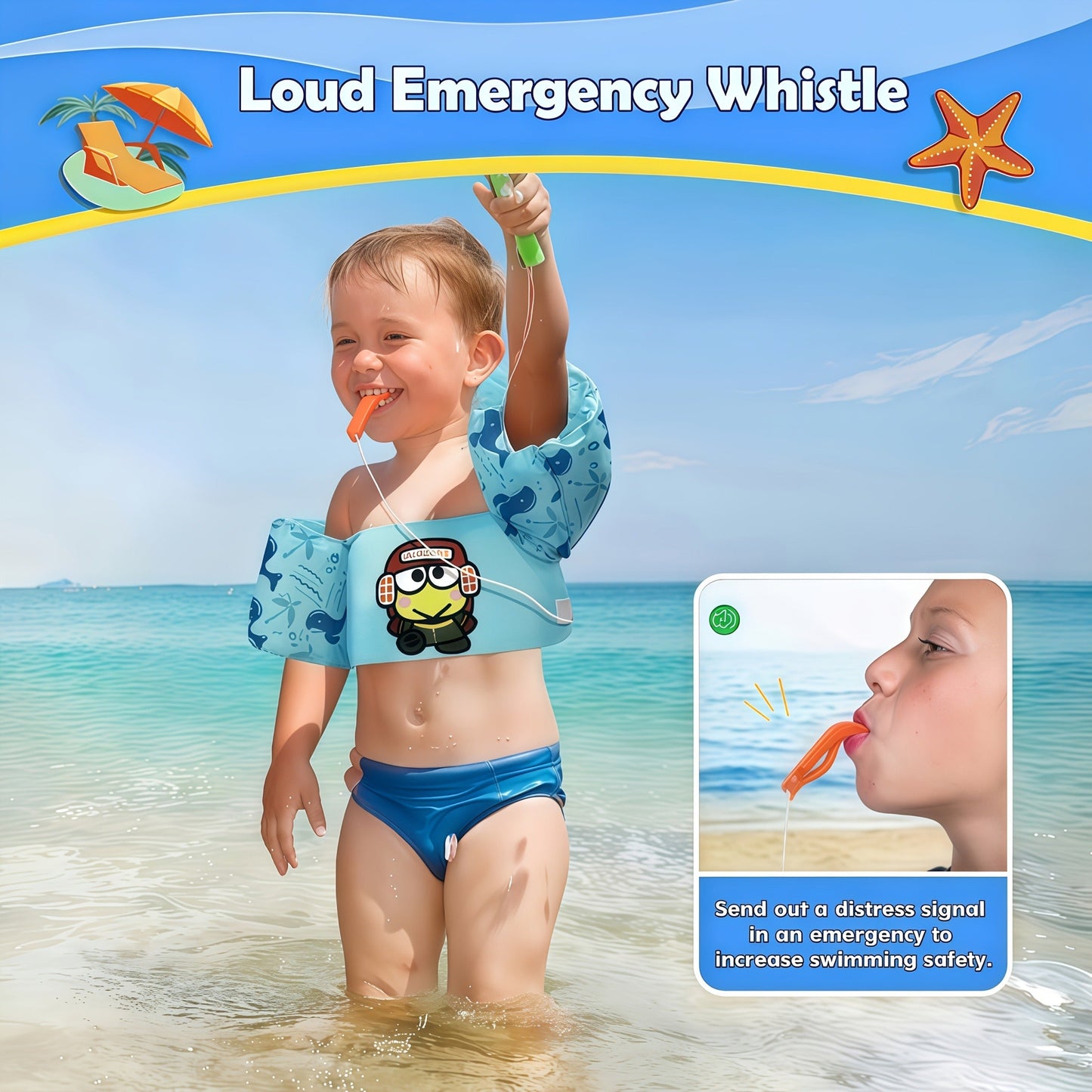 Kids Swim Vest Toddler Floatation Jacket – Sanrio Keroppi Pattern Adjustable Swimming Float Vest for Boys Girls Ages 1-9