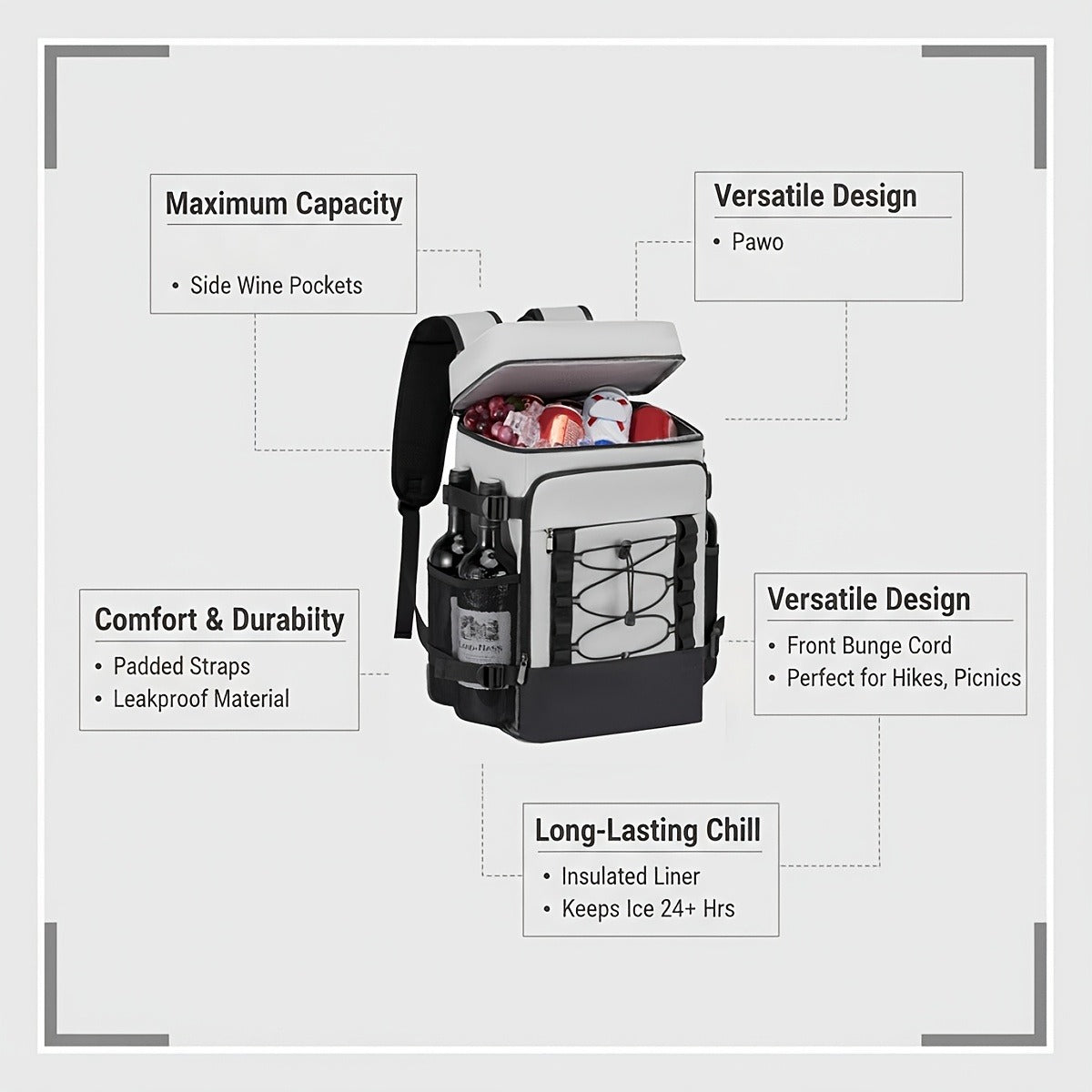 Insulated Cooler Backpack Leakproof Thermal Lunch Bag, Large Capacity Waterproof Cooling Rucksack for Camping, Hiking, Picnic & Beach