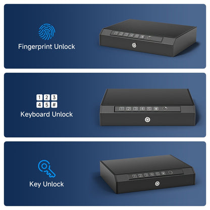 Biometric Gun Safe Fingerprint Digital PIN & Key Unlock 3-Way Access Internal Light Silent Mode Emergency Power Supply Gun Lock Box for Home