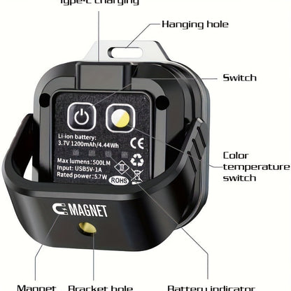 Compact Square COB Work Light with Hanging Loop, Pivoting Stand and One-, Two- or Four-Piece Options