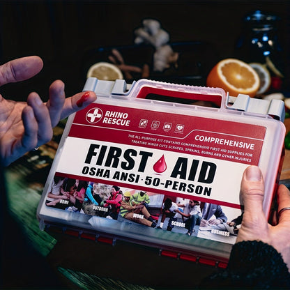 RHINO RESCUE 266-Piece First Aid Kit with Clear Handled Hard Case, Divided Trays and Packed Supplies
