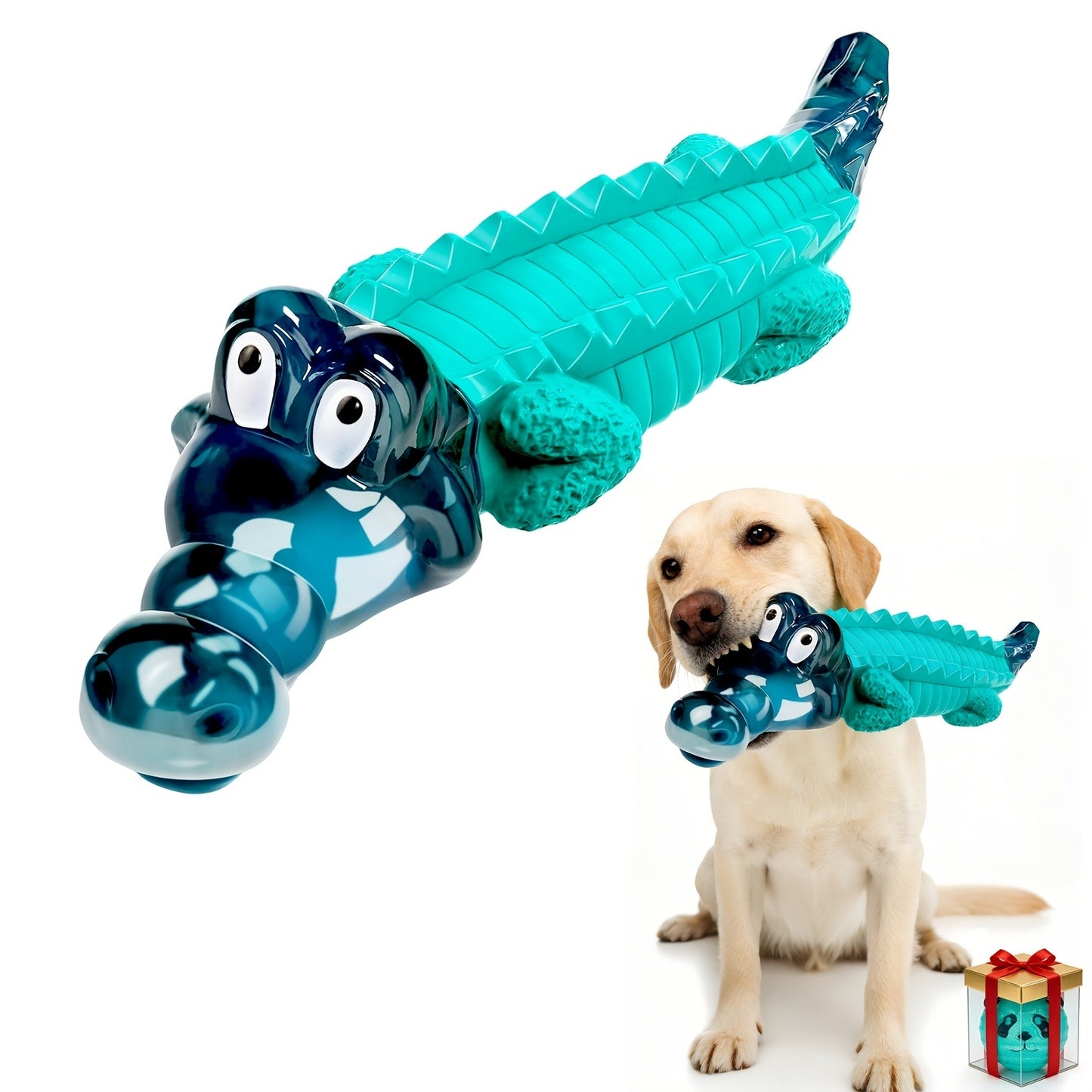 Indestructible Dog Chew Toy for Large & Medium Dogs – Tough Rubber Crocodile Chew Toy with Milk Flavor & Dental Ridges
