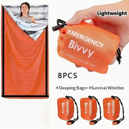 Emergency Bivvy Sleeping Bag Sets with Survival Whistles in Six- or Eight-Piece Checkout Options