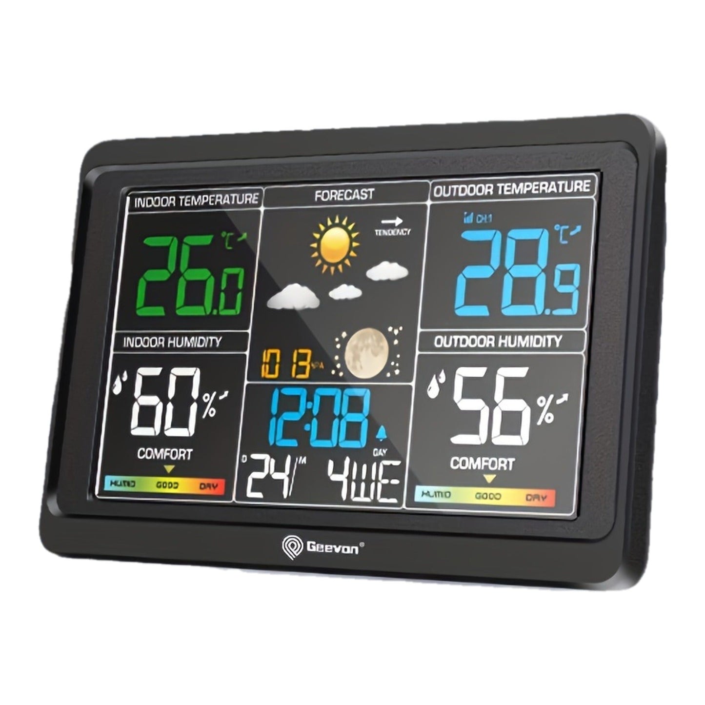 Wireless Weather Station – Indoor Outdoor Thermometer with 7.6" LCD, Barometer, Humidity, Moon Phase & USB Charging