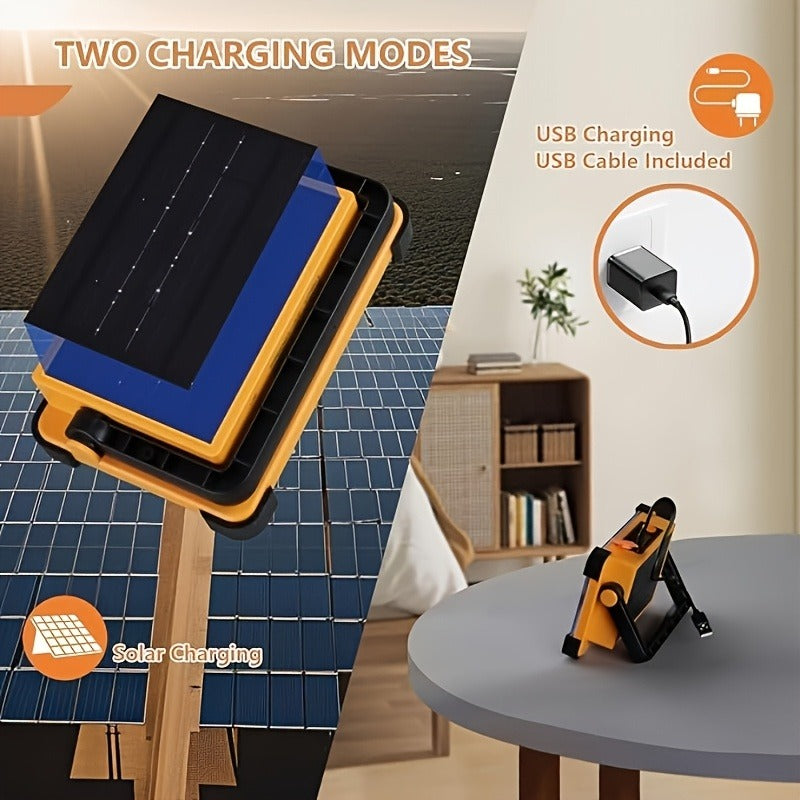 Solar Rechargeable LED Floodlight Flashlight, IP44 Waterproof 4500 Lumens Ultra-Bright Portable Camp Light