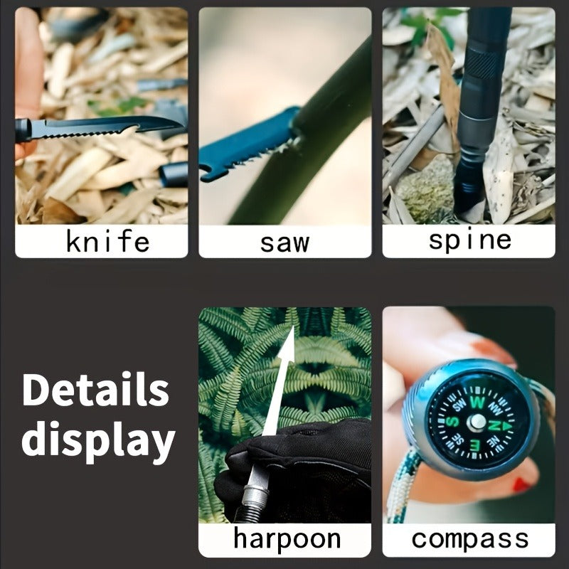 Tactical Trekking Pole Adjustable Hiking Stick | Titanium Alloy with Built-In Compass Canvas Storage Pouch & Combination Lock |