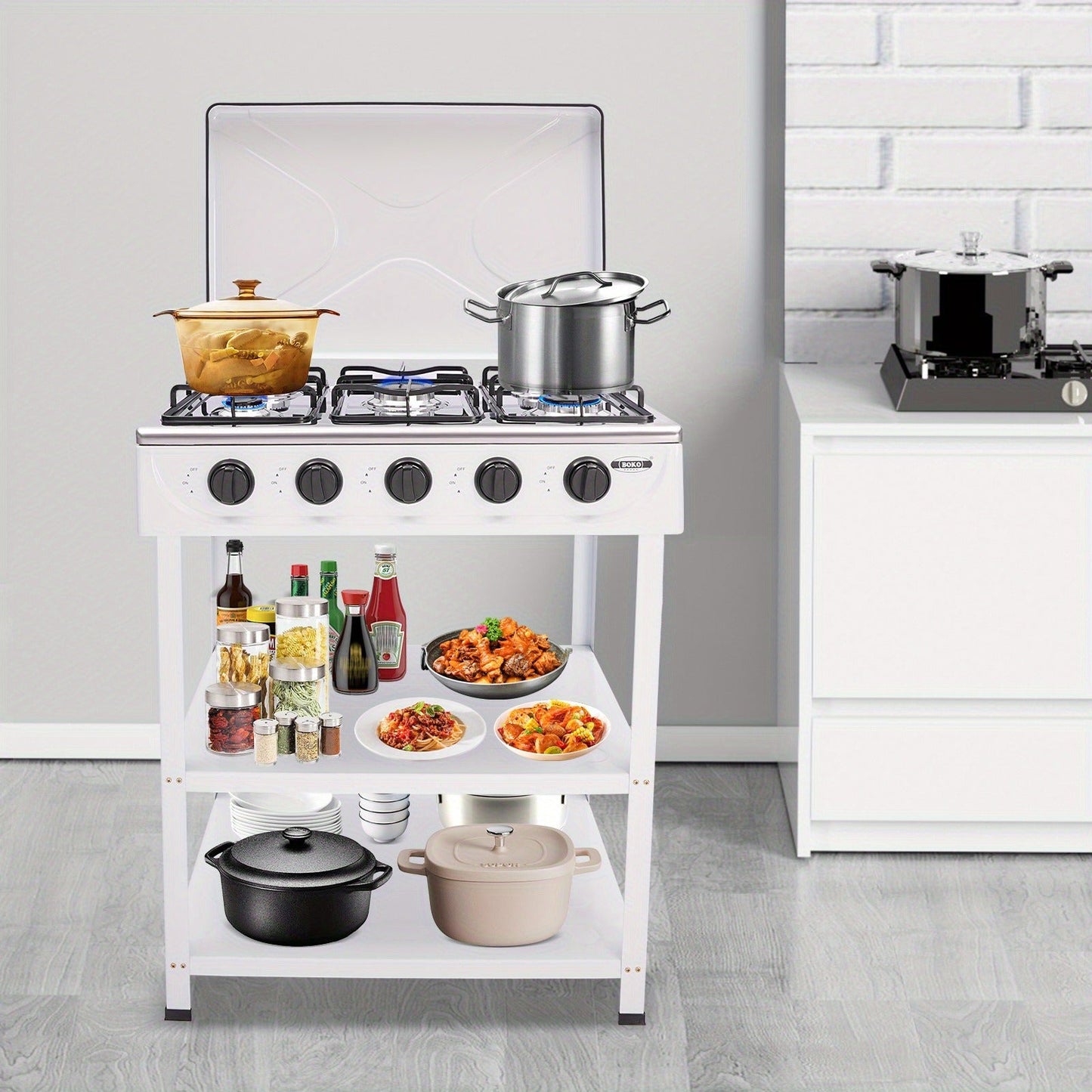 5-Burner Gas Stove CNCEST Portable Natural Gas Stove, 2.5kW Per Burner, Freestanding Outdoor Cooking Stove for RV