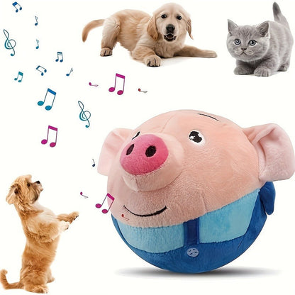 Dog Toy USB-Rechargeable Rolling Pig Plush Ball with Vibration, Swinging and Sound Effects in Two Colors