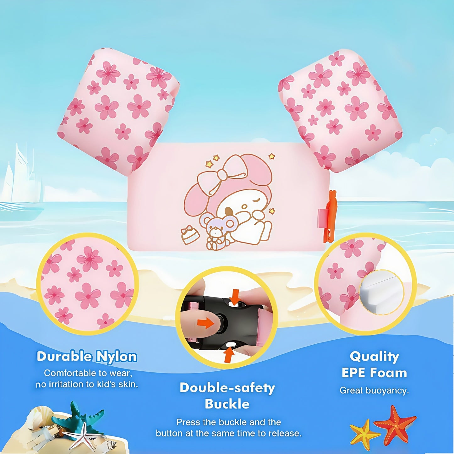 Kids Swim Vest Floating Jacket – Adjustable Straps, Lightweight, Cute Cartoon Pattern for Boys Girls Beginners