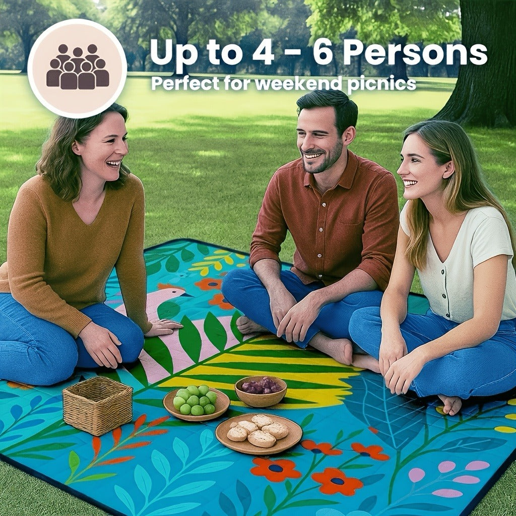 Padded Foldable Picnic Blanket with Floral Pattern for Beach Trips, Park Outings, Camping and Everyday Travel