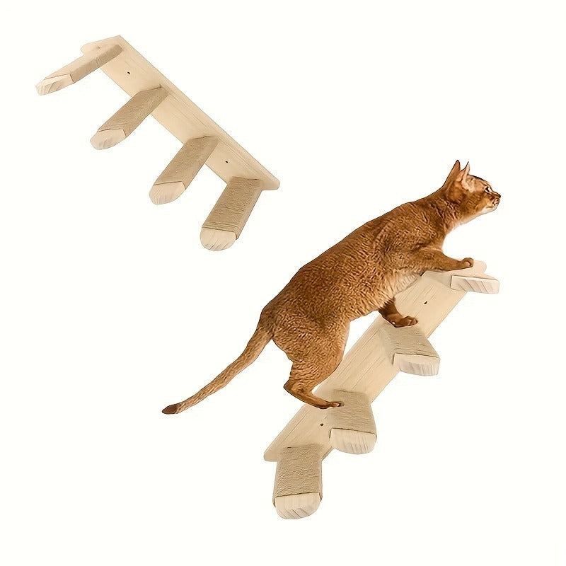 Cat Wall Furniture, Wall-Mounted Cat Climbing Frame Solid Wood Cat Stairs Ladder Perch Jumping Platform All Season Indoor Cat Wall Furniture