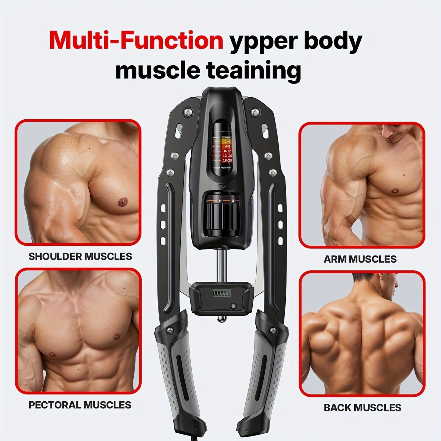 Fitness Equipment Folding Hydraulic Chest Expander with 20 Resistance Levels and Digital Rep Counter