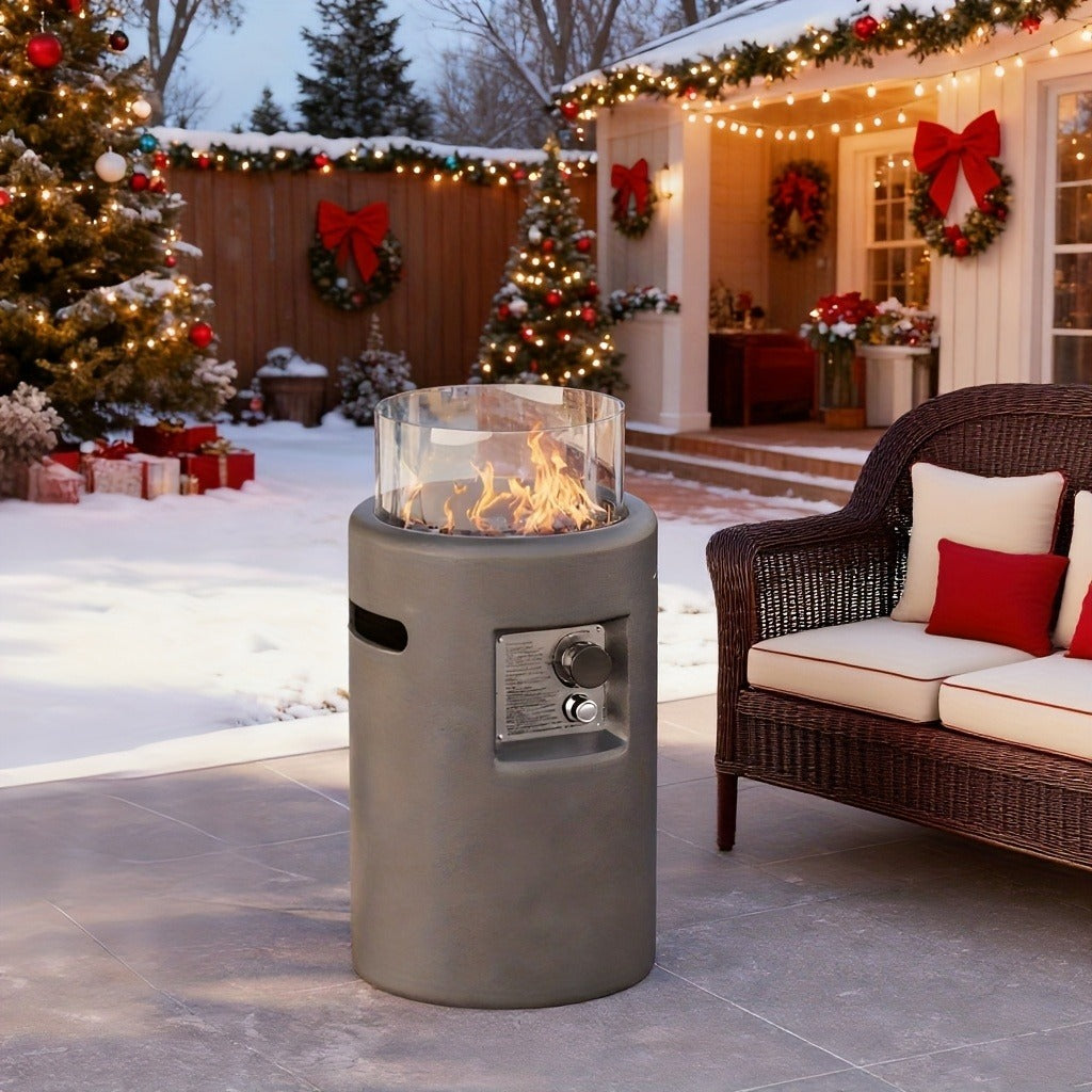 Propane Fire Pit Table 16-Inch Portable Outdoor Fire Table with Glass Windproof Cover, High-Power Patio Heater