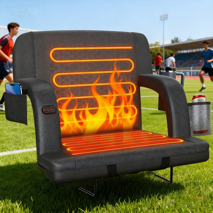 Heated Stadium Seat with Back Support for Bleachers 6 Reclining Positions 3 Heat Levels Dual-Zone USB Heated Bleacher Chair with 5 Storage