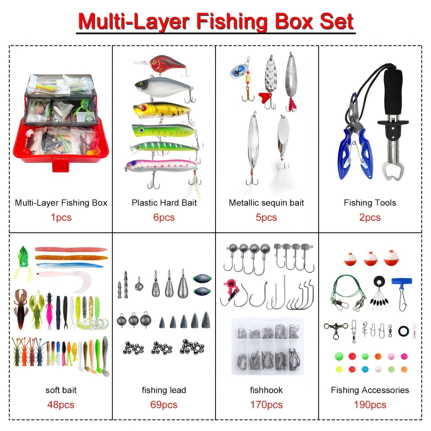 491-Piece Fishing Lures Kit – Complete Tackle Box Set with Soft Lures, Sinker Weights, Hooks, Jigs, Spinnerbait, Crankbait