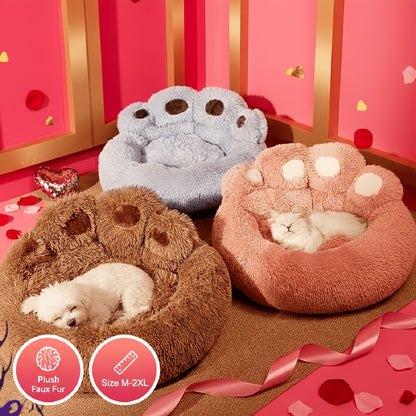 Dog Bed & Cat Bed Plush Bear Paw Print – Soft Warm Pet Bed for Small Medium Large Dogs, Thickened Long Plush, No Assembly