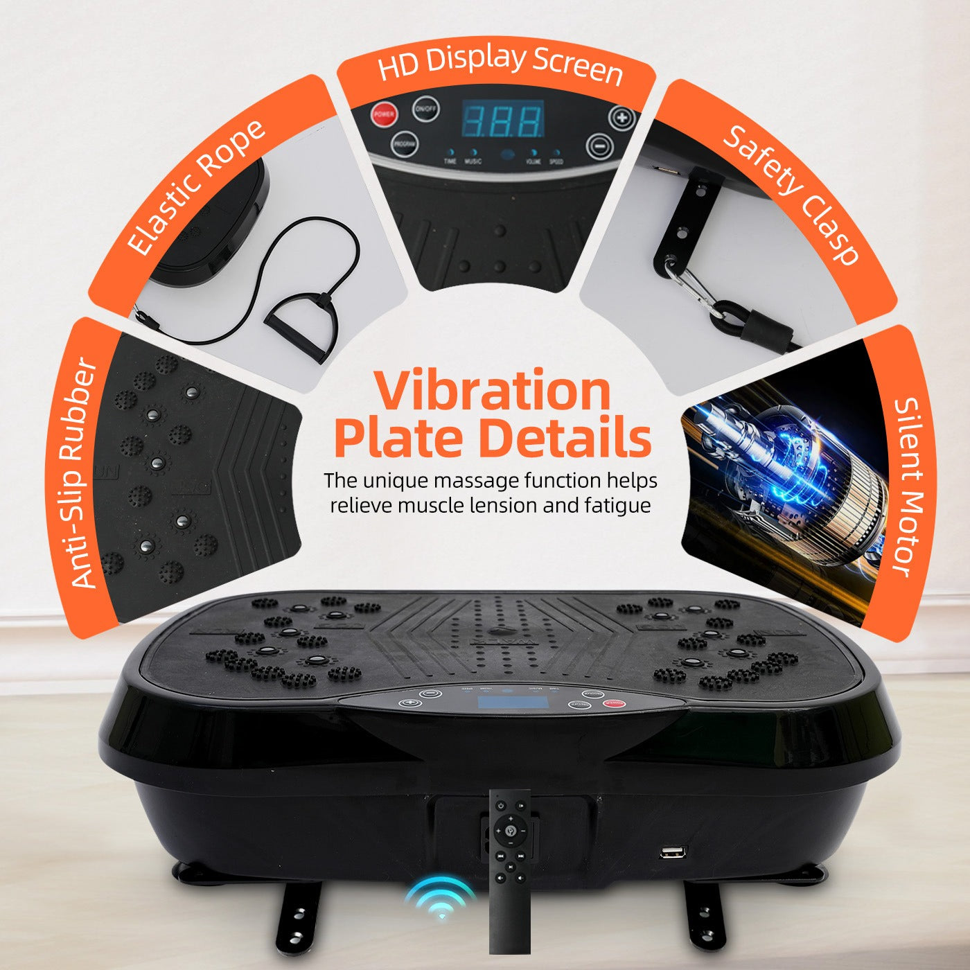 Vibration Plate Exercise Machine 120 Speed Levels – 5 Resistance Bands, LCD Display, Remote Control, 3 Workout Programs
