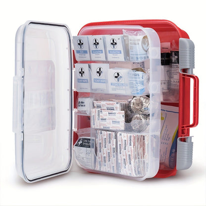 350-Piece First Aid Supply Kit in Clear Double-Layer Hard Case with Red Handle and Tilting Trays