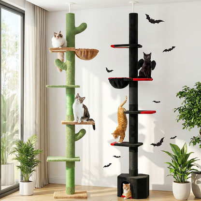 Floor to Ceiling Cat Tree Tower 90–107" – 4-Tier Tall Adjustable Cat Climbing Post with Tension Rod | Ceiling-Mounted Stable Cat Activity