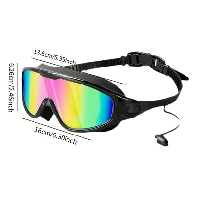 Swimming Goggles Set 6-in-1 with Case & Waterproof Bag – UV Protection Iridescent Coated PC Lens, Silicone Strap, PU Swim Cap