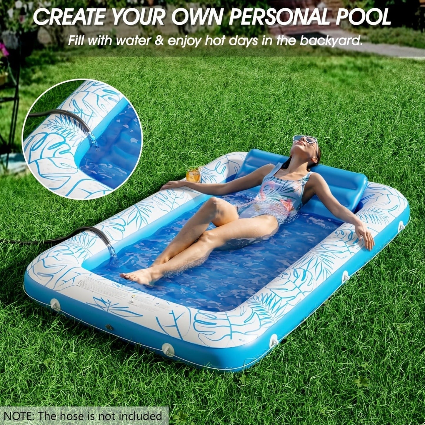 Tanning Pool Float 4-in-1, Inflatable Sunbathing Lounger with Detachable Pillow, Cup Holder & Wrap Rope