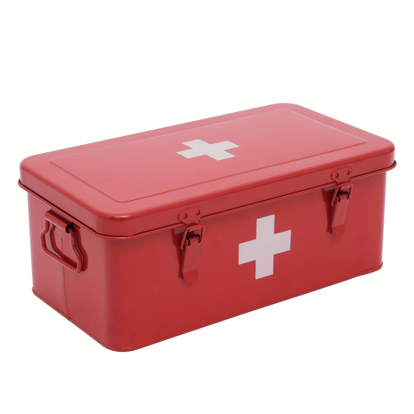 Metal First Aid Box with Safety Lock – Empty Medicine Storage Tin & Emergency Supply Organizer for Home Office Car Camping
