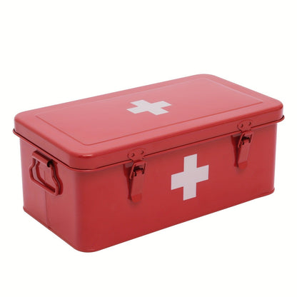 Metal First Aid Box with Safety Lock – Empty Medicine Storage Tin & Emergency Supply Organizer for Home Office Car Camping