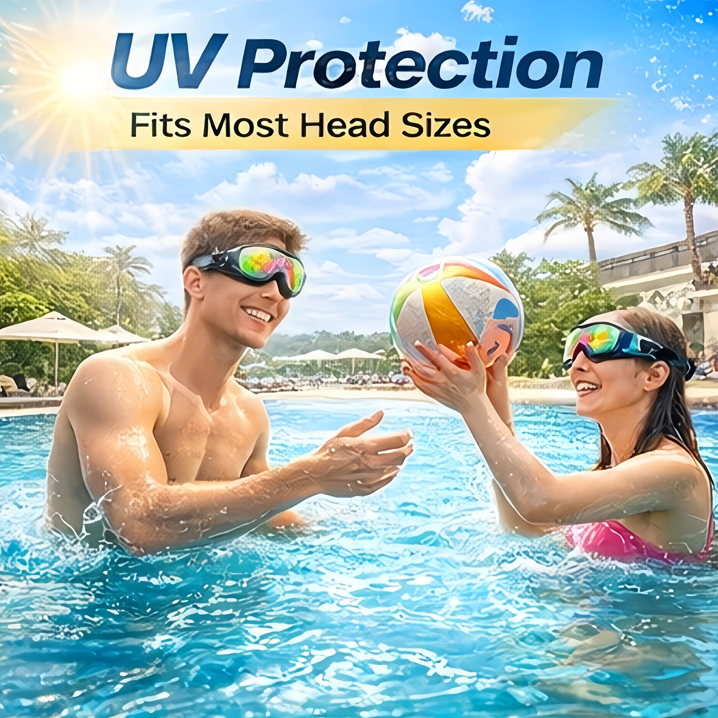Two-Pack Wide-Lens Swim Goggles with Mirrored Blue-Green Lenses, Adjustable Straps, Case and Accessories