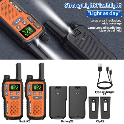 Long Range Walkie Talkies for Adults, BAOFENG 22 FRS Channels LCD Display VOX Hands-Free, USB-C Rechargeable Li-ion Battery, 2-3 Mile Range