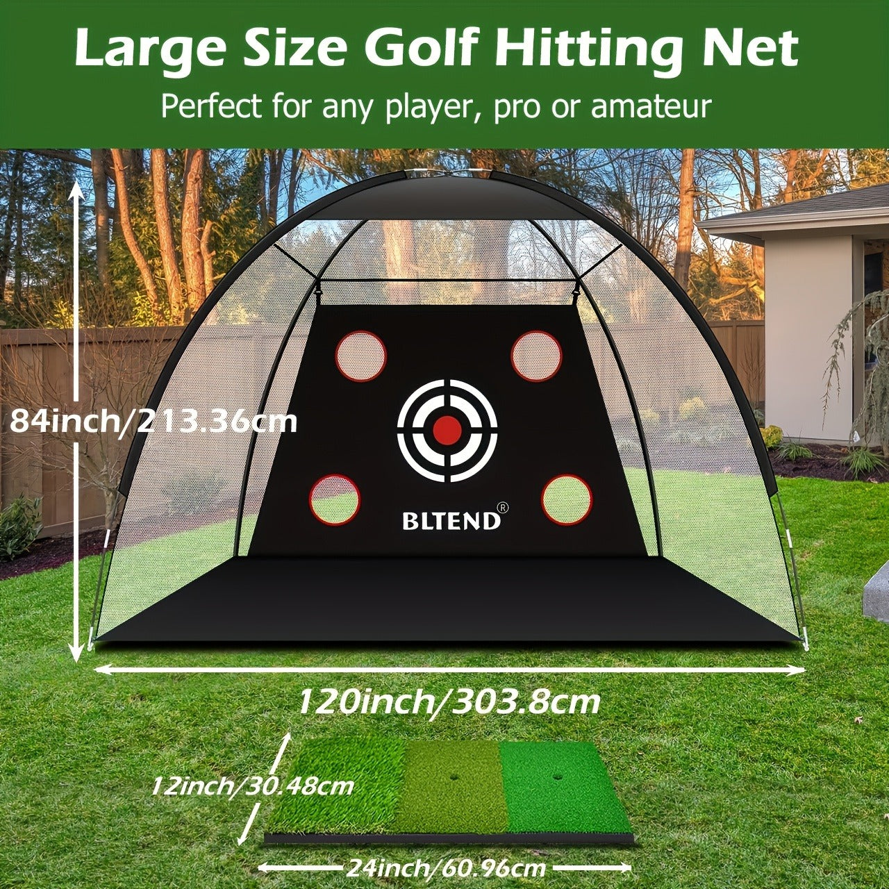 Golf Practice Net 10x7ft with Hitting Mat, Portable Golf Chipping Net for Backyard Indoor Outdoor Use, Golf Training Net for Driving