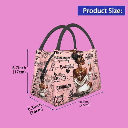 Insulated Lunch Bag with Black Girl Wine Tasting Pattern – Portable Reusable Cooler Bag for Camping, Picnic, Beach, Office & Outdoor Use