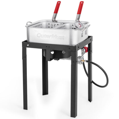 Outdoor Deep Fryer 18 Qt Dual Basket Propane Fish Fryer 58000 BTU Cast Iron Burner with Stand for BBQ Camping Tailgate
