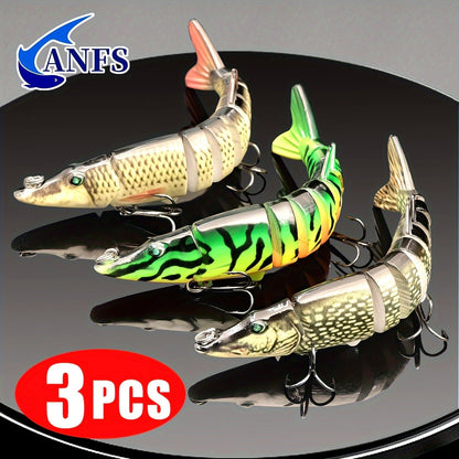 Multi-Jointed Swimbait Fishing Lures for Bass Trout Perch – Slow Sinking Lifelike 3D Eyes ABS Body, Pearl Powder Coating