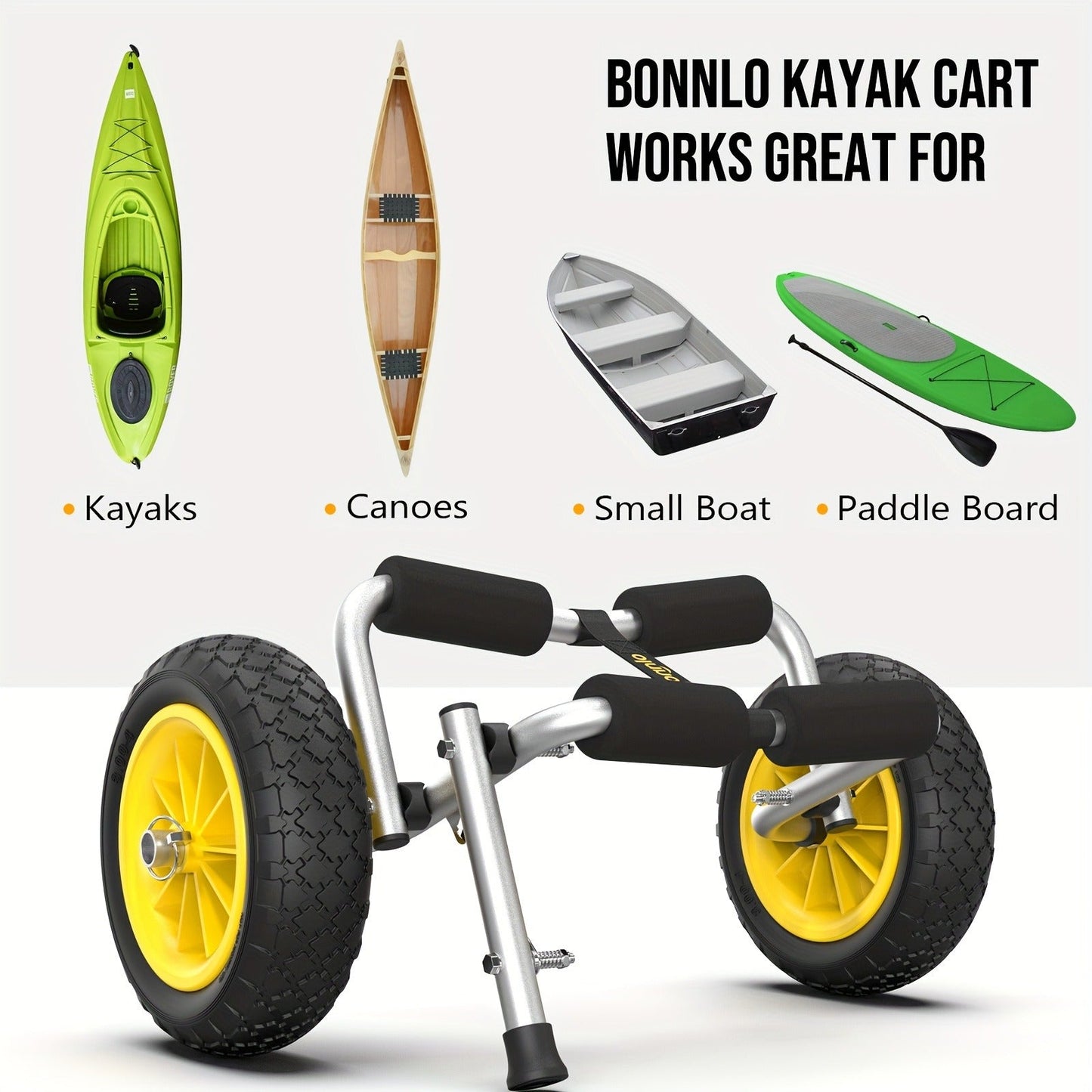 Kayak Cart Trolley Carrier Dolly, Canoe Paddle Board Boat Transport with 10-Inch Solid Wheels
