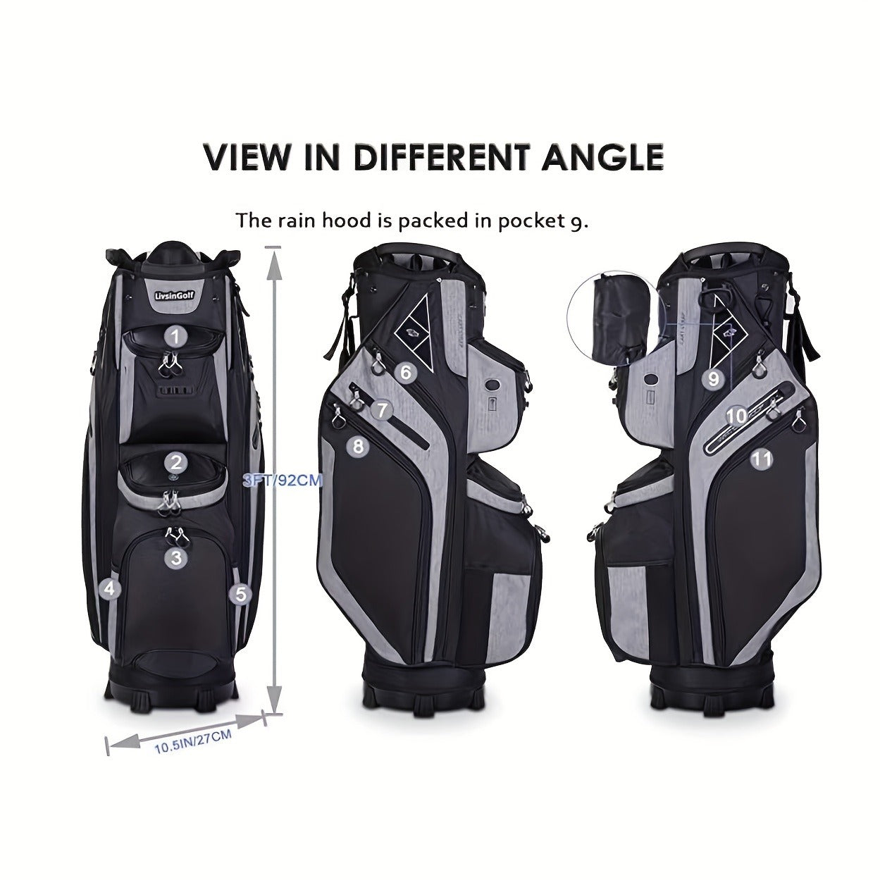 Golf Cart Bag with Full-Length Dividers – Sturdy Spacious Stand Bag with Multiple Pockets for Golf Club Organization, Accessories Storage