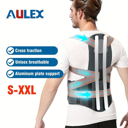 Adjustable Full-Back Posture Brace with Cross Straps, Support Panel and L or XL Fit Options