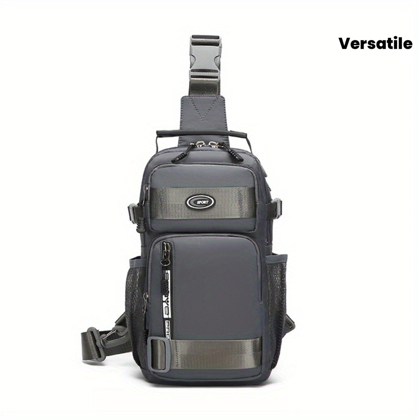 Multi-Pocket Crossbody Chest Pack with Adjustable Sling Strap, Zipper Compartments and Black or Grey Finish