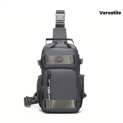Multi-Pocket Crossbody Chest Pack with Adjustable Sling Strap, Zipper Compartments and Black or Grey Finish