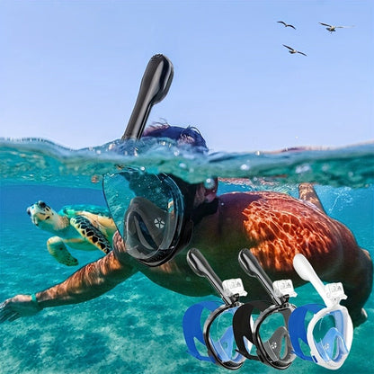 180° Full Face Snorkel Mask with Camera Mount Dry Top System – Foldable Panoramic Snorkeling Mask Leak-Proof Fog-Proof Safe Breathing