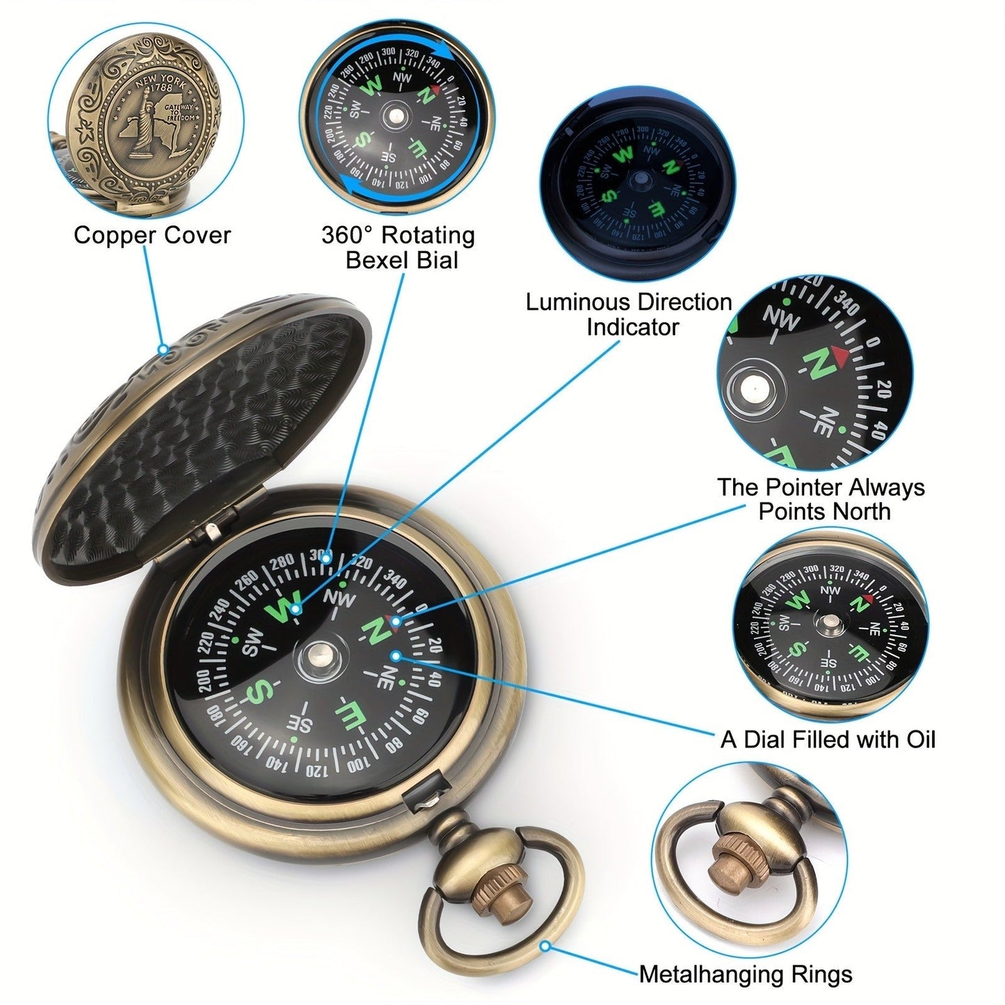 Vintage Pocket Compass Luminous Indicator – Compact Outdoor Navigation Tool for Hiking, Camping, Mountaineering & Adventures