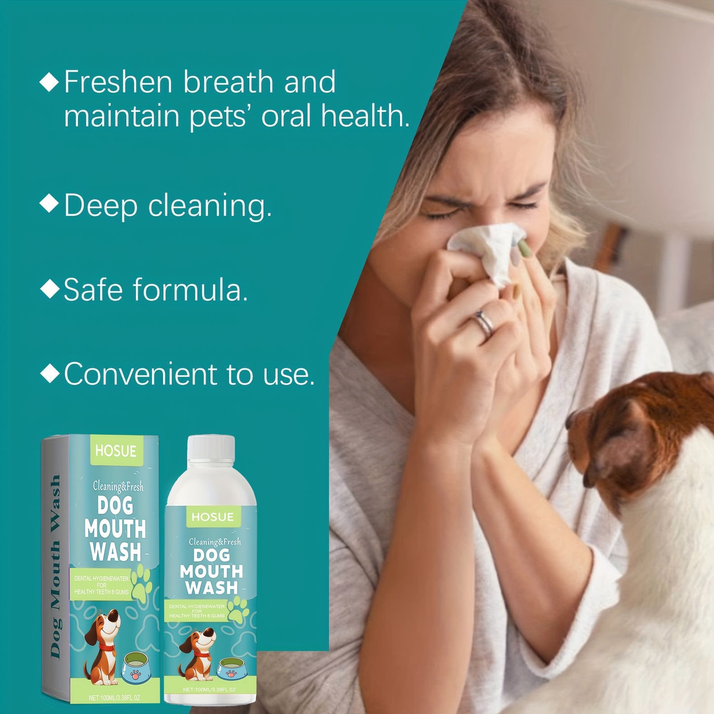 Dog Mouthwash for Fresh Breath with Peppermint Extract – Natural Dental Health Oral Care Liquid, Easy-to-Use Water Additive for Dogs