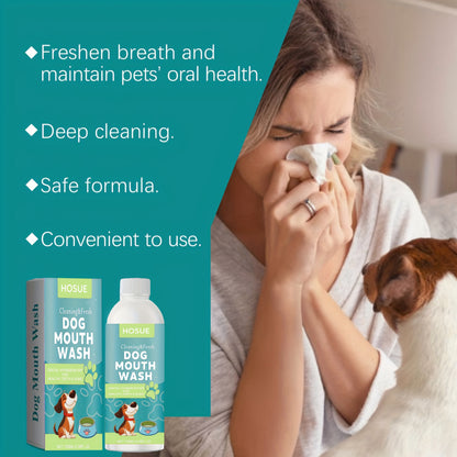 Dog Mouthwash for Fresh Breath with Peppermint Extract – Natural Dental Health Oral Care Liquid, Easy-to-Use Water Additive for Dogs