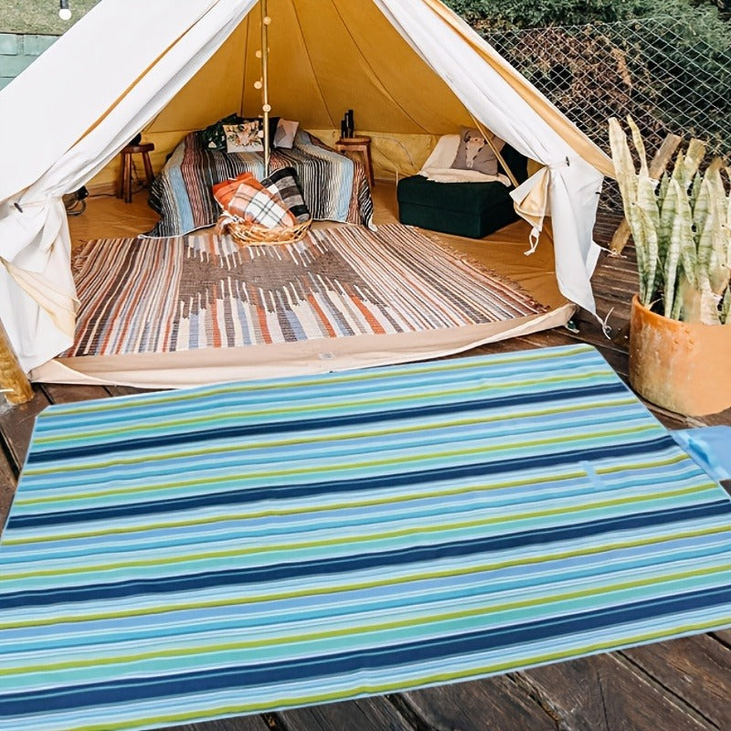 Striped Picnic Blanket with Integrated Carry Handle and 57 x 70.87 or 31.5 x 57.1-Inch Size Options