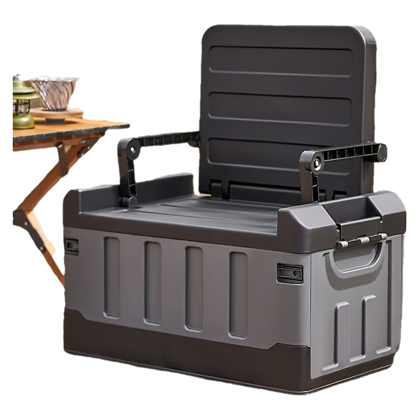 Folding Storage Box & Fishing Stool 2-in-1, Large Portable Organizer with Backrest for Car Trunk