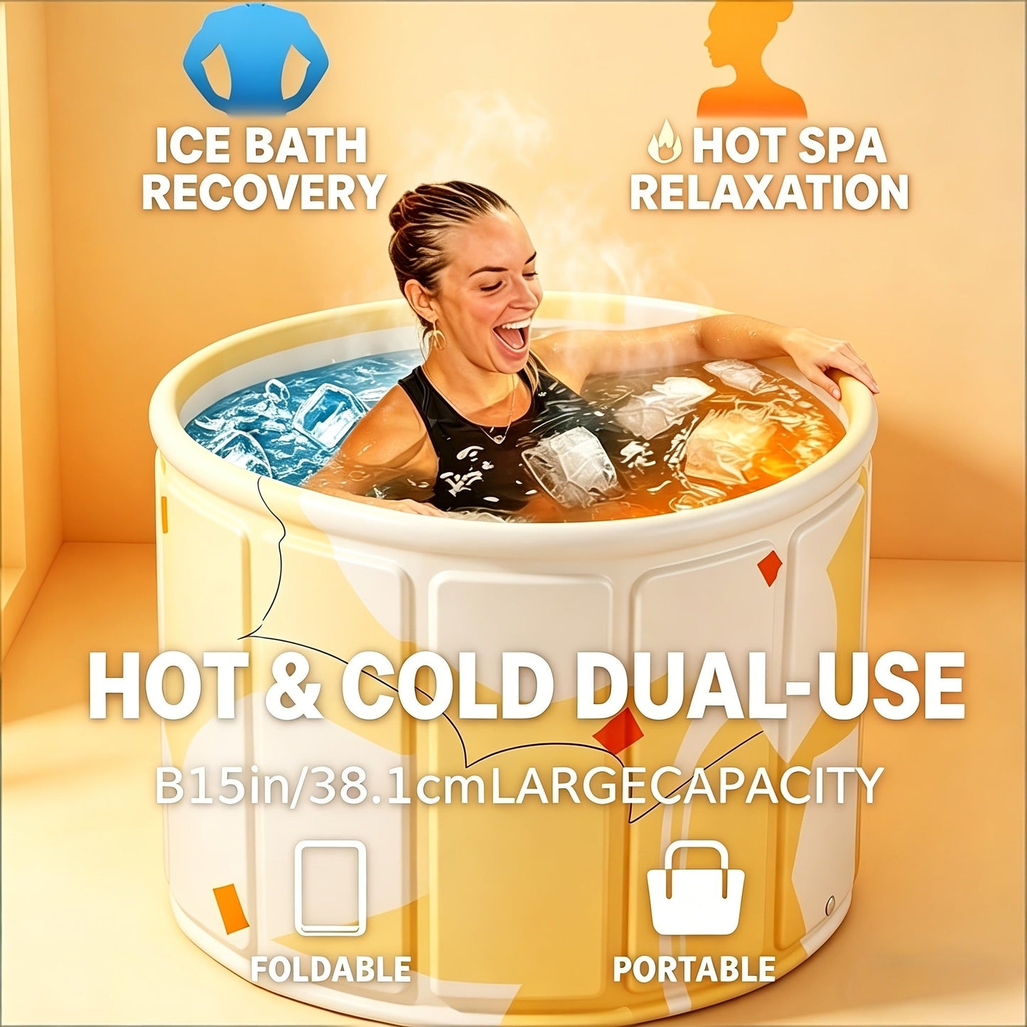 Thermal Insulated Bathtub Foldable Non-Inflatable for Adults – Hot & Cold Dual Use, Ice Bath Muscle Relief & Warm Soak