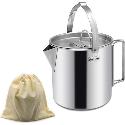 Stainless Steel Camping Kettle 1.2L Collapsible Hanging Portable Outdoor Teapot with Lid for Camping Hiking Picnic Backpacking Campfire