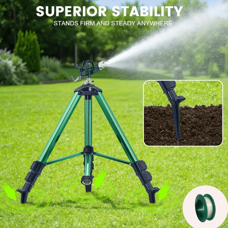 Impact Sprinkler Tripod 360° Zinc Head Lawn Yard Irrigation Flip Lock, for Garden, Lawn and Yard Watering