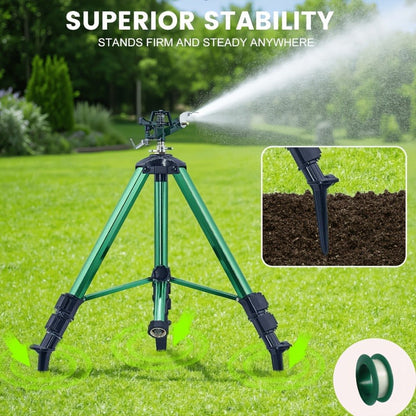 Impact Sprinkler Tripod 360° Zinc Head Lawn Yard Irrigation Flip Lock, for Garden, Lawn and Yard Watering