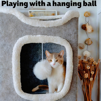 Cat Tree Tower Multi-Level Foldable – Indoor Cat House with Scratch Resistant Post, Soft Top Cat Bed, Cat Hideaway & Bell Ball Toy