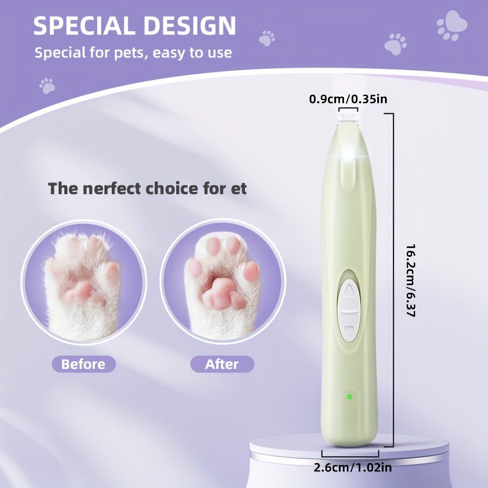 Dog Paw Trimmer with LED Light – Rechargeable Pet Hair Clipper for Paws, Eyes, Face & Rump, Stainless Steel Blades